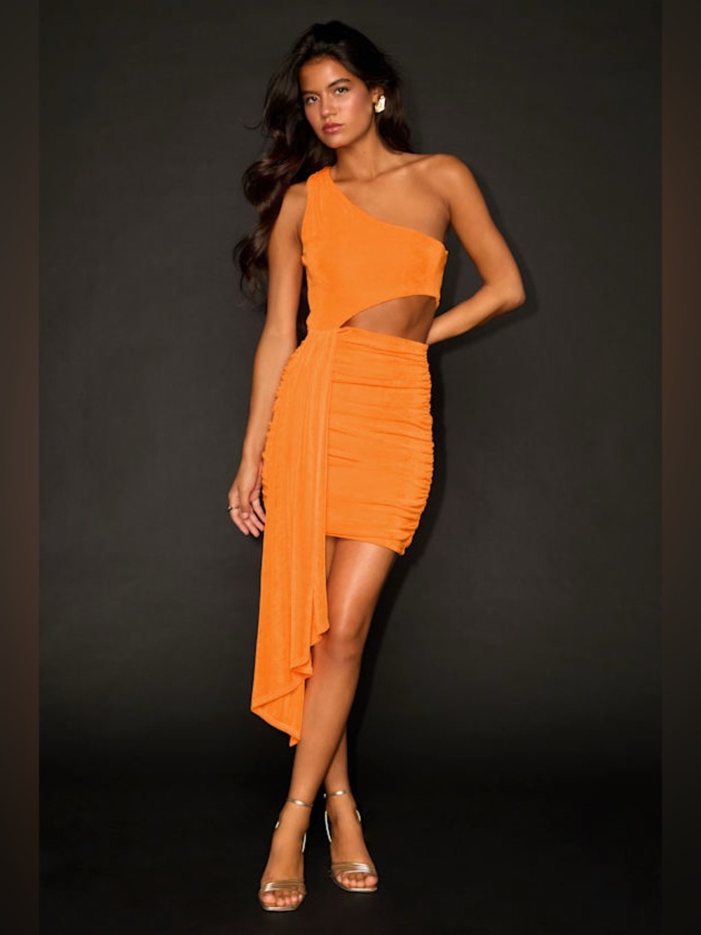 Lulus Neila Orange One-Shoulder Cutout Sash Mini Dress Size Medium Party Sexy